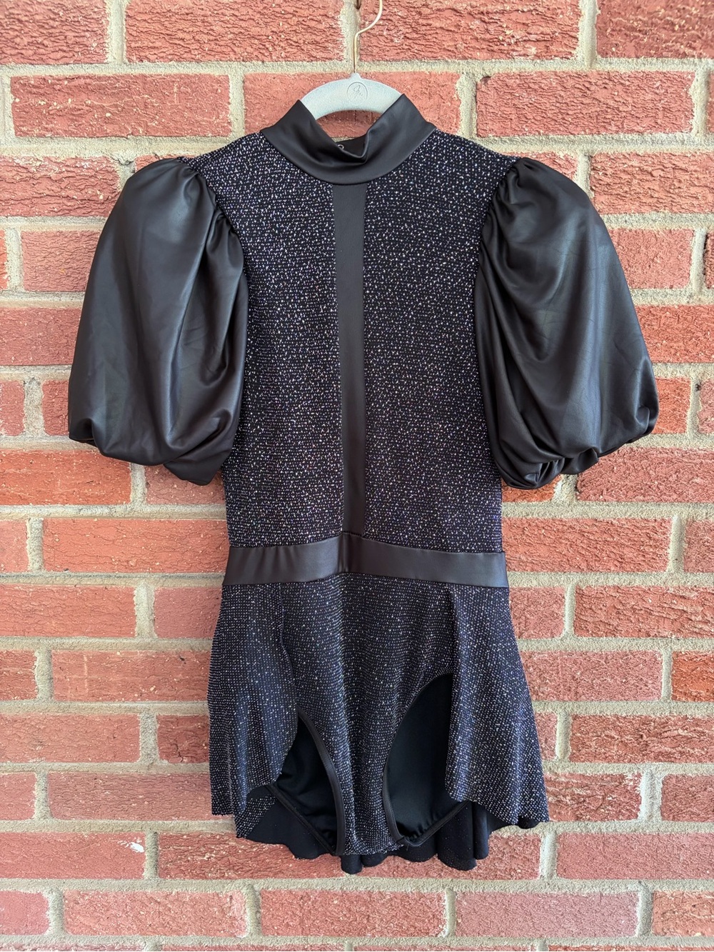 Weissman Black Sparkle Puff-Sleeve Bodysuit